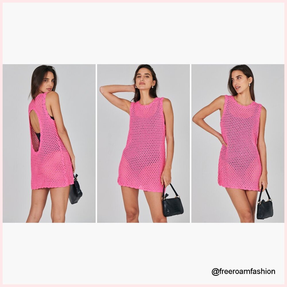 Sleeveless Knit Crochet Mini Beach Dress Coverup Loose Fit - Picture 7 of 7